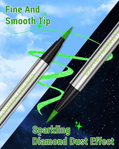 Delineador Líquido Verde Neón UV Glitter Waterproof miniatura 4