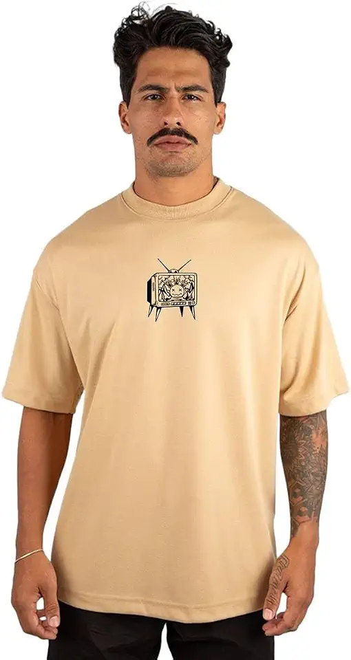 Camiseta Oversized Masculina Streetwear Trace Black Tv 100% Algodão Premium 30.1 Penteado