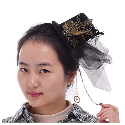 BLESSUME Steampunk gótico Mini Sombrero de Copa Retro Mujer Sombrero Pinza para el Cabello (A)