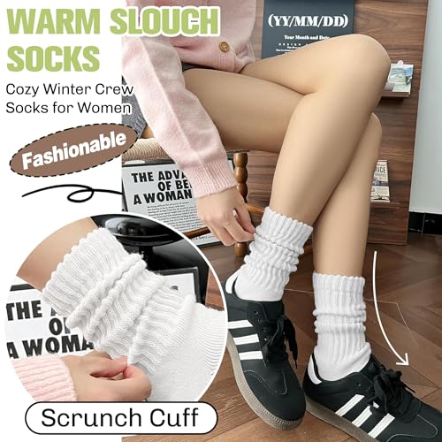 EBMORE Womens White Merino Wool Slouchy Boot Socks Thermal Warm Winter Thick Scrunch Slouch Cozy Crew Gifts Socks 4 Pairs Stocking Stuffers(White,L) by EBMORE - Image 4
