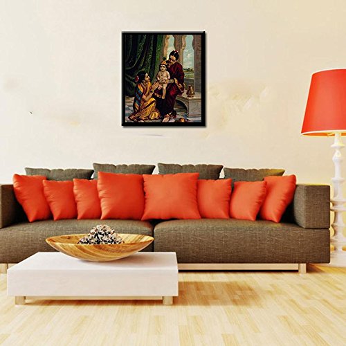 Image of Tallenge Infant Krishna Sitting On Yashodas Lap - by Raja Ravi Varma Medium Canvas - Framed (12 x 9 inches)
