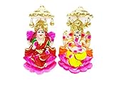 Craftsman (6-6.5 Inch Beautiful Lakshmi Ganesha Clay Statue with Colouring Work for Diwali/Deepawali Pooja Puja Decoration Laxmi Ganesh Ridhi Sidhi Murti Idol Indian Housewarming Gift Items