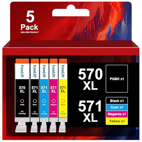 NewLift PGI-570 CLI-571 XL Kompatibel Druckerpatronen für Canon PGI 570XL CLI 571XL Multipack für Canon Pixma TS5050 TS5055 MG5750 MG5753 MG6852 TS6050 TS5053 (PGBK Schwarz Cyan Gelb Magenta，5er-Pack)