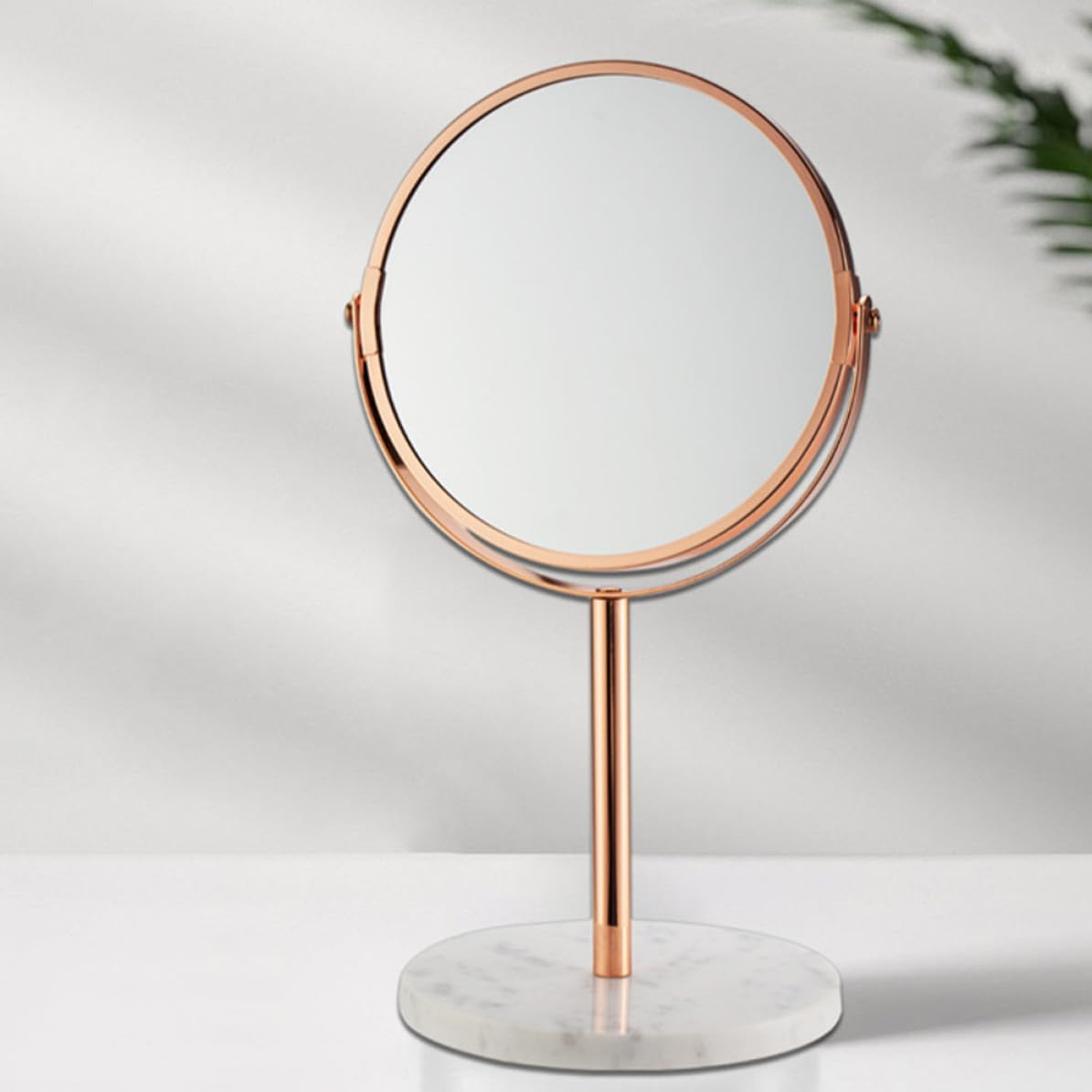 HEMOTON Espejo de Maquillaje Marco de Mármol y Metal, Reflejo Claro de Mesa Giratorio Aumento 2X Adecuado para Tocador y Maquillaje Diario