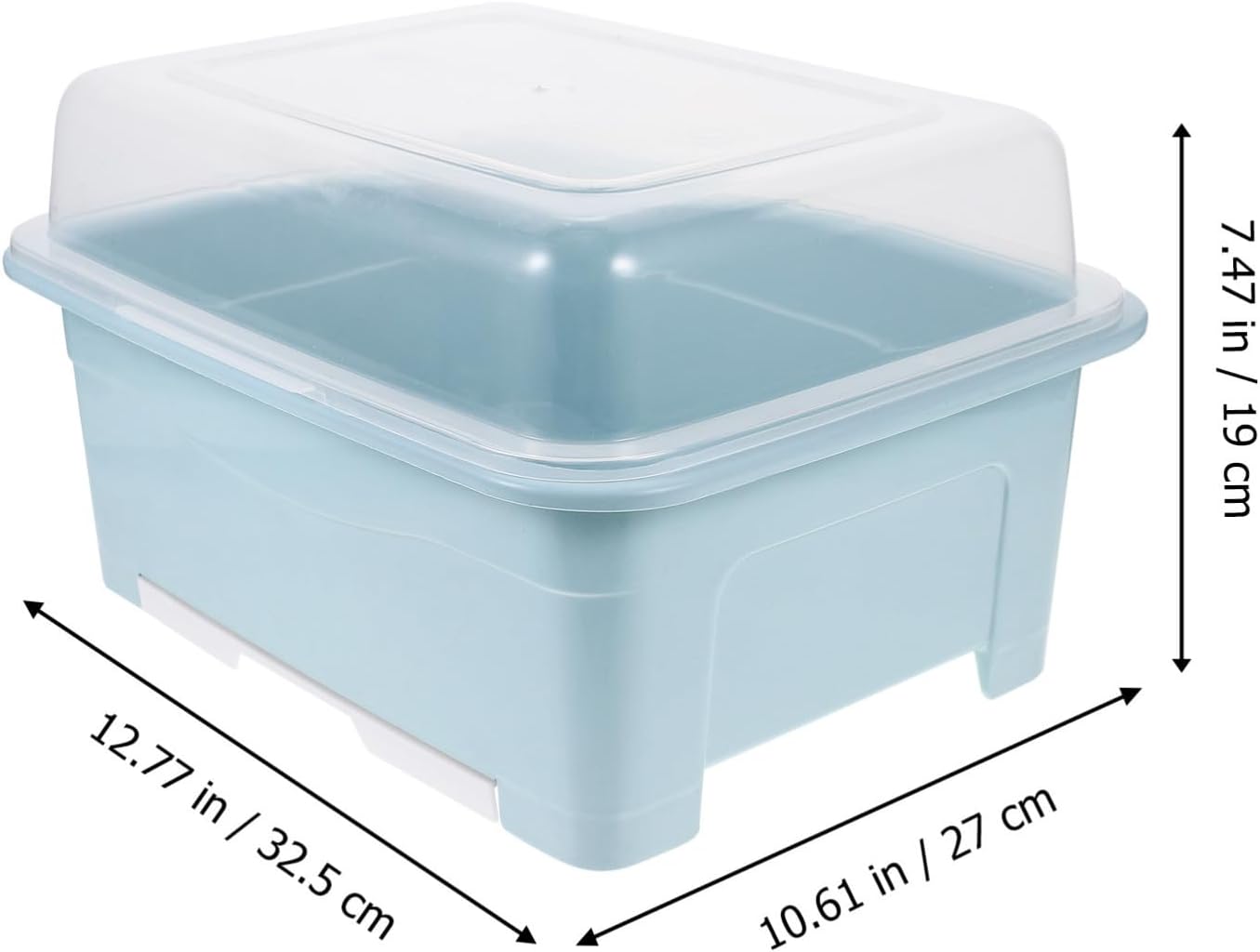 NUOBESTY Kitchen Cutlery Draining Box with Lid, Mini Blue Tableware Storage Rack with Water Drip Tray for Bottles and Utensils, Compact Kitchen Organizer for Countertop Drying