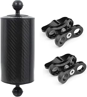 BGNING Carbon Fiber Float Arm Aquatic Dual Floating Ball Arm Extend Bracket Diving Buoyancy Arm D80MM for Underwater Camera Diving Tray (8inch+Ball Clip)