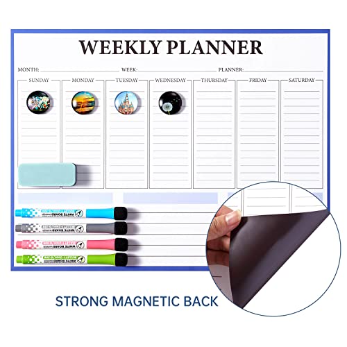 Dry Erase Board Calendar For Fridge - Weekly Magnetic Calendar For Refrigerator, Weekly Planner Schedule Board For Family, 4 Erasable Pens & 4 Cute Glass Magnets, 1 Eraser #TOP6