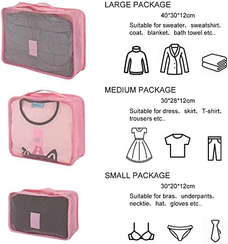 7PCS Luggage Organiser Set Compression Pouch Packing Cubes Travel Storage Bags Clothes Suitcase,Pink, C-pink, 7 Set - Image 3