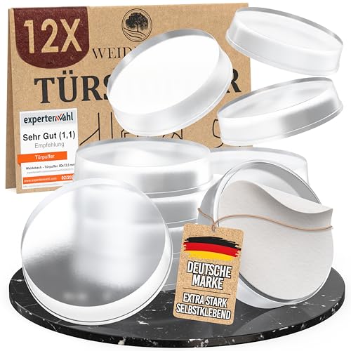 WEIDEBACH 12x Dezente Türpuffer Transparent Türstopper Wand Selbstklebend 20x5 mm Elastikpuffer für Bad Glasflächen Wände Gummistopper Klebepunkte