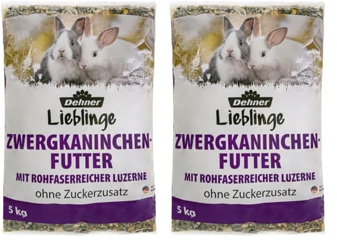 Dehner Zwergkaninchenfutter | Kaninchenfutter in Markenqualität, Alleinfuttermittel für Kaninchen, Nagerfutter ohne Zuckerzusatz und Konservierungsstoffe |mit Luzerne und Karotte | Adult | 5 kg
