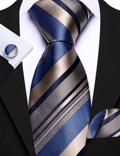 Image of Barry.Wang 6 PCS Men Ties Set Silk Business Fashion Woven Necktie Handkerchief Cufflinks Paisley Stripe Wedding Party