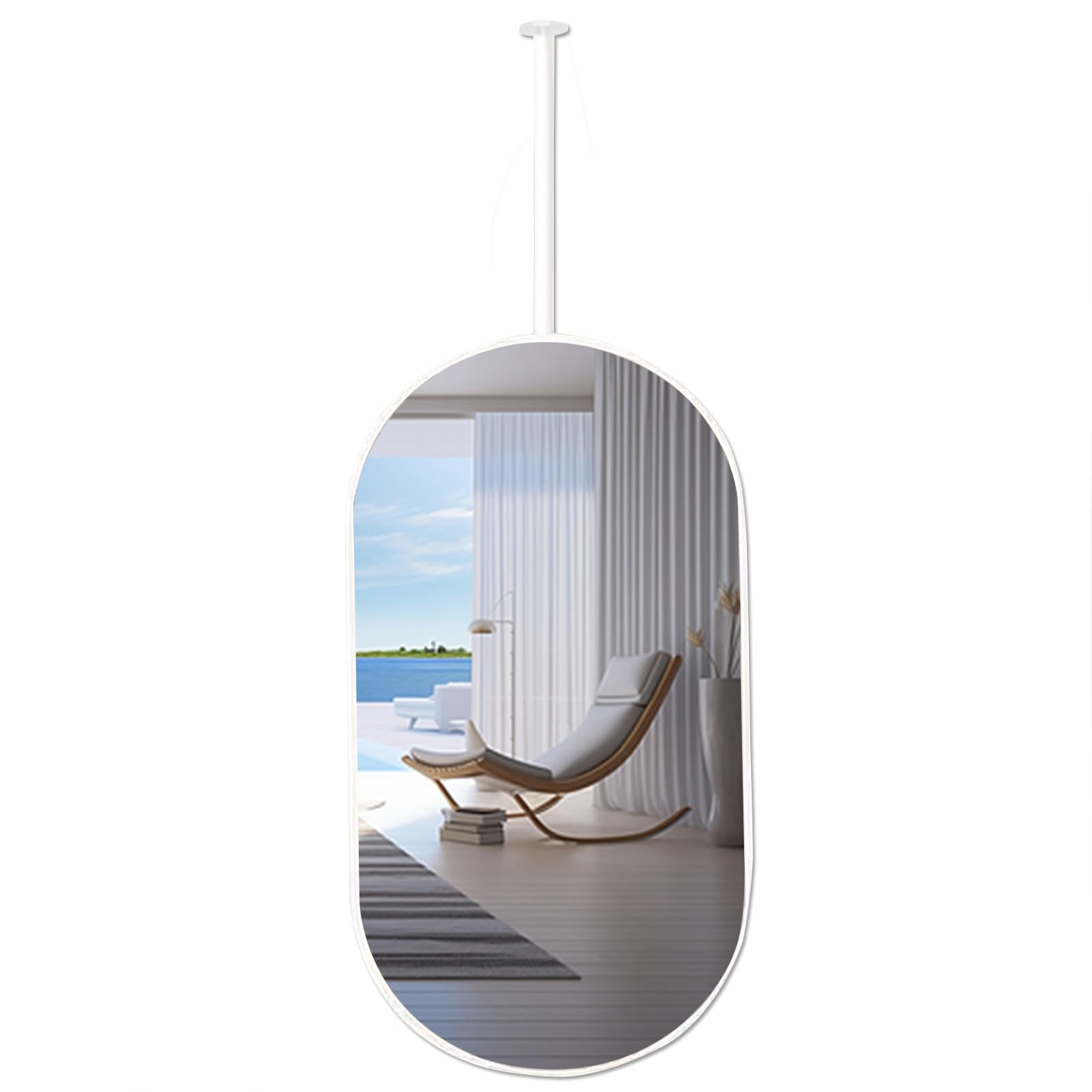 FGXHHS Hanging Wall Mirror - Floating Bathroom with White Ceiling Mounted Boom Decorative Suspended Oval Metal Frame Vanity Makeup Customizable Rod (Size : 50cmx70cm)