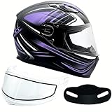 Typhoon Helmets Adult Full Face Dual Lens Snowmobile Helmet w/Drop Down Sun Shield DOT (Purple, X Large)