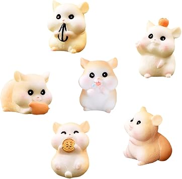 6 Pcs Mini Hamster Figures Animal Toy Cake Toppers, Fairy Garden Decor Miniature Hamster Figurines Collection Playset for Christmas Birthday Gift Cake Decorations