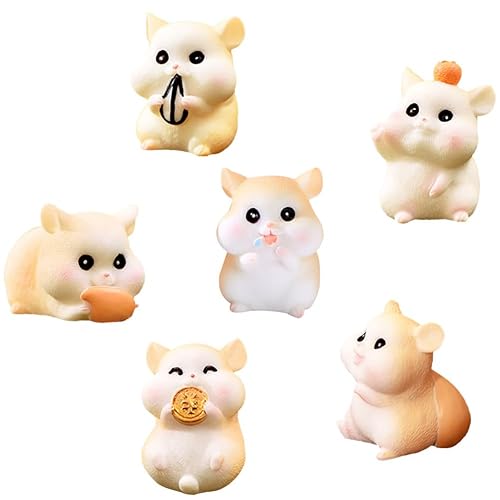 6 Pcs Mini Hamster Figures Animal Toy Cake Toppers, Fairy