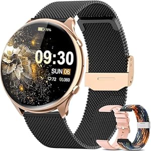 elfofle Smartwatch Damen mit Telefonfunktion, 1,39″ TFT HD Touchscreen, IP67 Wasserdicht mit 120 Sport SpO2 Pulsuhr Menstruationszyklus Schlafmonitor,Armbanduhr für iOS Android (Schwarz Gold)