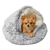 ShinHye Cat Bed Round Plush Fluffy Hooded Cat Bed Cave, Cozy for Indoor Cats or Small Dog beds, Soothing Pet Beds Doughnut Calm Anti-nxiety Dog Bed - Waterproof Bottom Washable (20×20inch, Grey)
