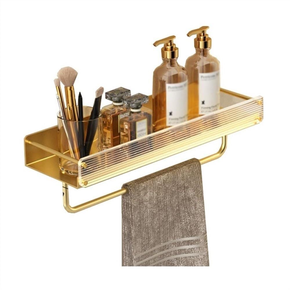 Bathroom Shelves Gold Shower Caddy with Towel Bar Wall Mounted Bathroom Shelves with Acrylic Front Fences Modern Aluminum