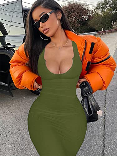 Image of Women Sexy Two Piece Skirt Outfits Long Sleeve /Sleeveless V Neck Bodycon Ribbed Knitted Maxi Club Party Dress