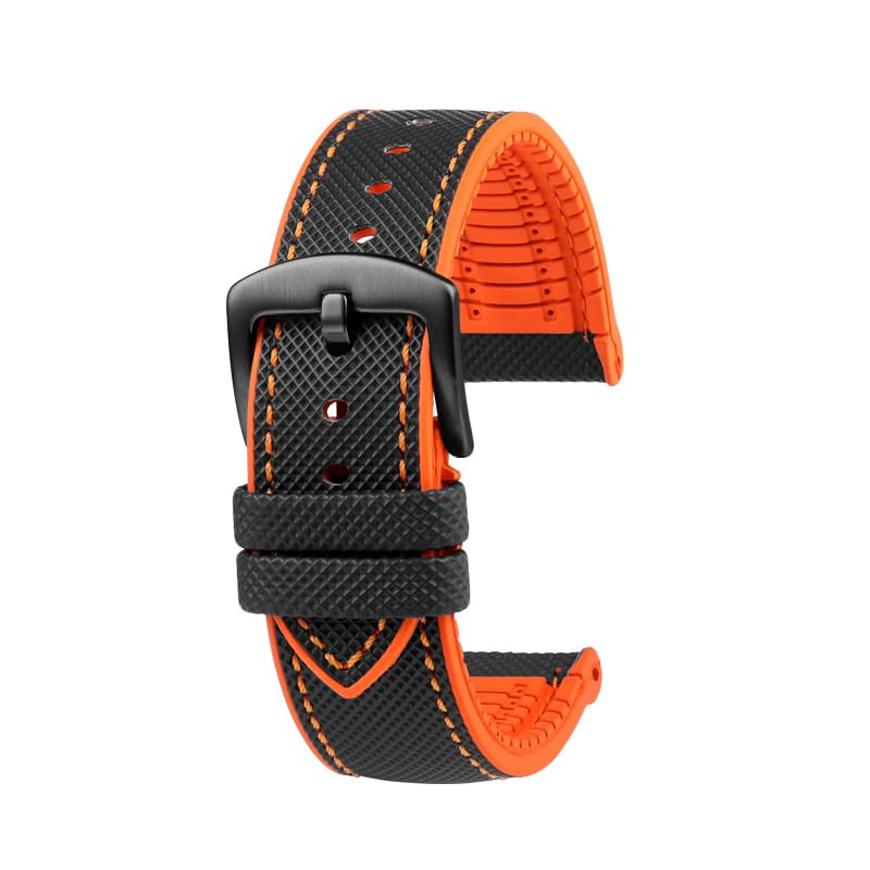 Bracelet en caoutchouc fluoré premium pour Blancpain Fifty Fathoms 23mm noir orange