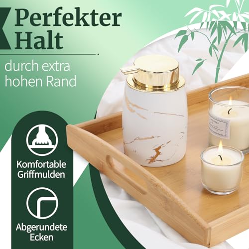 HEIMWERT Tablett Serviertablett Bambus Holz - besonders stabiles und leichtes Holztablett mit Griff - rechteckig Tablett Holz Serviertablett groß Serving Tray Küchen Deko Servierplatte (Natur) – Bild 4