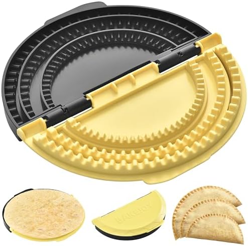 BAKEJOY Tortilla Sealer & Tortilla Crimper – Detachable 4-6-8 Inch Multi-Size Quesadilla Maker for Burritos, Pies, Tortillas, Dumplings, Sandwiches – Food-Grade PP, Yellow & Dark