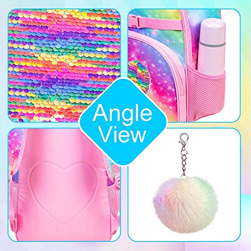 Ftjcf 3Pcs Backpack For Girls, 16" Kids Sequins Rainbow Bookbag With Lunch Box, Elementary Preschool Kindergarten School Bag Set - Pink #TOP4