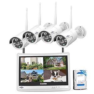 [10CH Expandable, 2K] Hiseeu All in one with 12″ LCD Monitor 3TB Hard Drive, Wireless Security Camera System, Home Business 5MP Dual WiFi NVR 4Pcs 3MP Outdoor Bullet IP Cameras Night Vision Waterproof