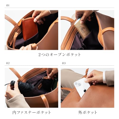 MURA メンズ トートバッグ シュリンクレザー 大容量 スマホポケット付き の商品画像 4