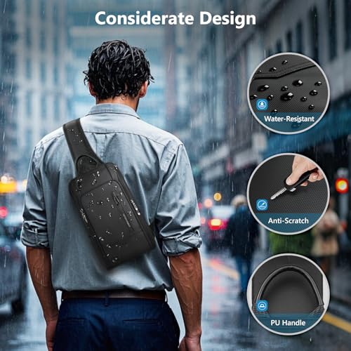 HEROIC KNIGHT Crossbody Sling Bag for Men, Waterproof Sling Crossbody Backpack with USB Charging Port, Anti Theft Chest Shoulder Hiking Bags Daypack for Commute, Work, Sport, Travel - Black by HEROIC KNIGHT - Used condition - Image 6