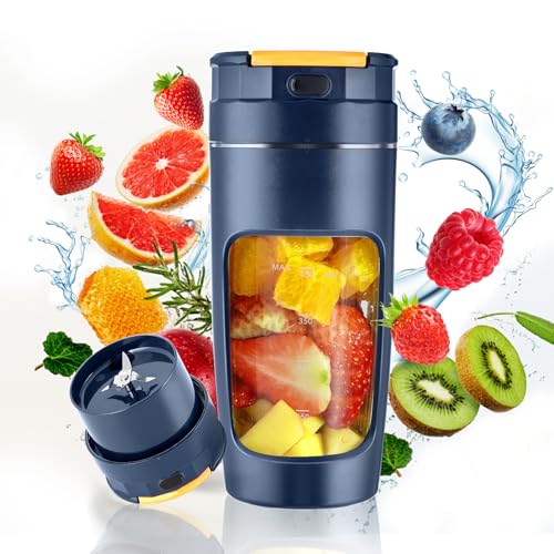 Portable 600ml USB Blender Cup - High-Speed Rechargeable for Shakes, Smoothies & Juices, Travel-Size with Multi-Blade (Dark Blue)