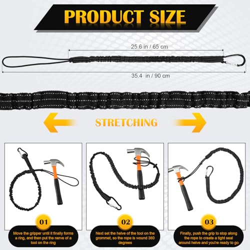 Image of LEIFIDE 6pcs Tool Lanyard Standard Length Safety Tool Leash 17.6lb 8kg Tough Adjustable Fall Protection Tether with Aluminum Screw Lock Buckle, Shock Cord Stopper and Retractable Loop End, Black