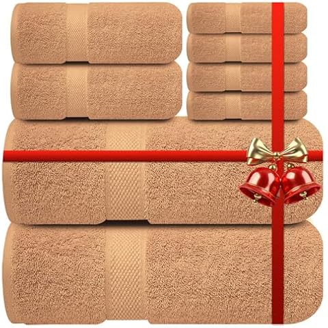Infinitee Xclusives Premium 100% Cotton Towel Set for Bathroom – |8 Piece| Bath Towels Set (2 Bath Towels, 2 Hand Towels, 4 Washcloths) – Soft and Absorbent Towels for Bathroom (Cosmic Sand) Cover