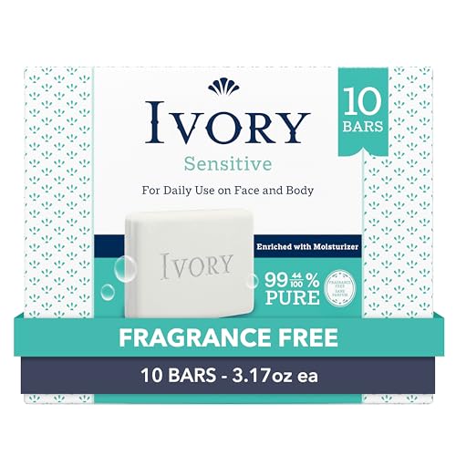 Ivory Sensitive Bar Soap, Designed for Whole Family, Fragrance Free, 99.44% Pure Formula,...