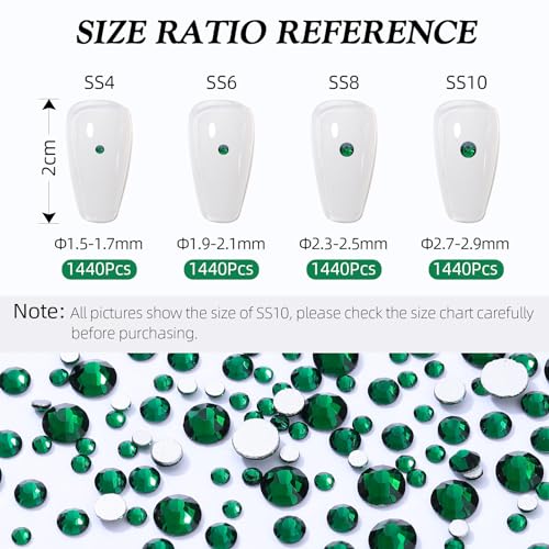 Image of Malachite Green Flatback Rhinestones, Glass Rhinestones for Nail Art and Craft, Glue Fix, Loose Crystal Gemstones(Green, SS4, 1440pcs, 1.5-1.7mm)