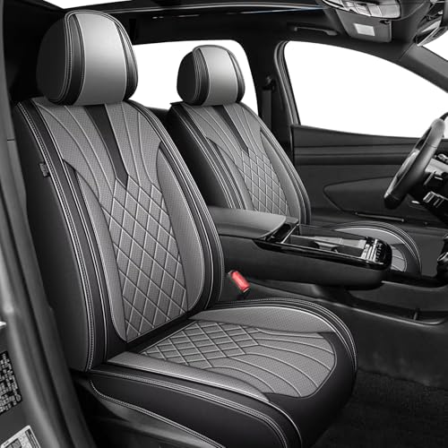 IKABEVEM Full Set Car Seat Covers for Hyundai Tucson 2005-2023 2024 2025: Breathable Perforated Leather Seat Cover (Black & Grey)