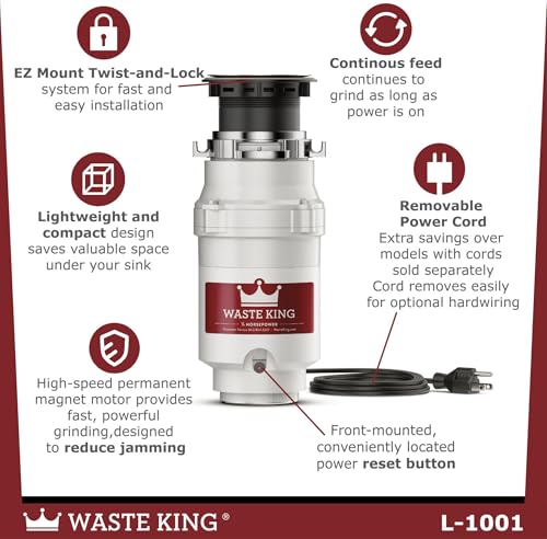 Image of Waste King Garbage Disposal for Kitchen Sink with Power Cord, L-1001