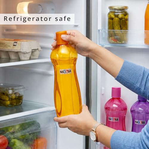 Image of Nayasa Loopy 1000 ML Pet Plastic Fridge Water Bottles Set of 6 | BPA Free | Leak Proof | Airtight Lid | Yellow