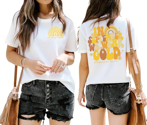 Childhood Cancer Awareness Shirt Women Pediatric Cancer Shirts in September We Wear Gold Tshirt Cancer Support Tee2