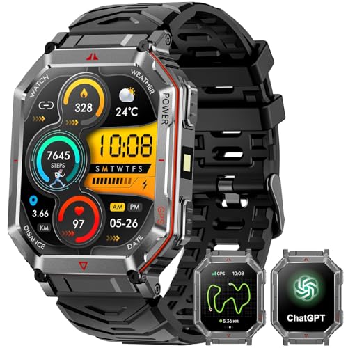 Image of GPS Military Smart Watch for Men，GPT Voice Assistant，Smartwatch with LED Flashlight，2.01 inch HD Display Bluetooth Call，Fitness Tracke with Multiple Sports Modes，Compatible with Android & iOS