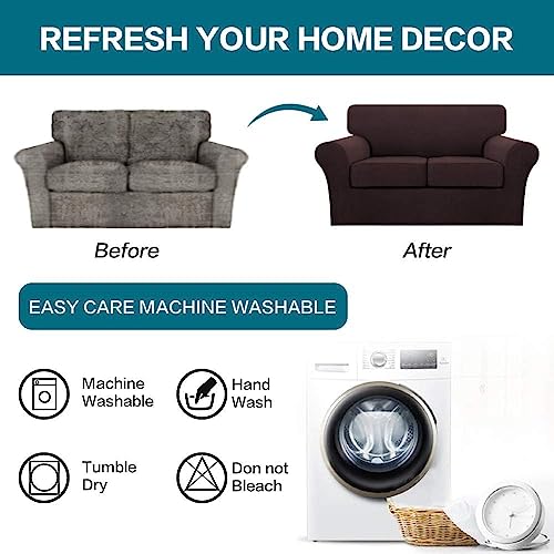 3 Piece Sofa Covers For 2 Cushion Couch Sofa Slipcover Soft Couch Cover For Dogs-Washable Sofa Furniture Covers With 2 Individual Cushion Covers, Feature Thick Jacquard Fabric (Loveseat, Brown) #TOP6
