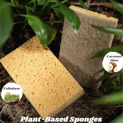 Image of THE GREATER PLANET- Natural Kitchen Sponges, Eco Friendly Cleaning sponges-Multipurpose Wood Cellulose Scrub sponges-10 Pack Biodegradable Organic Kitchen Dish Sponge Cleaning Earth Friendly Sponge.