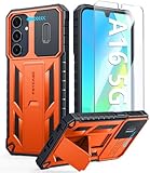FNTCASE for Samsung Galaxy A16-5G Case: Military Grade Dropproof Cell Phone Cover with Kickstand & Slide | Protective Heavy Duty Rugged Phone Case Bumper Textured Protector(Orange)