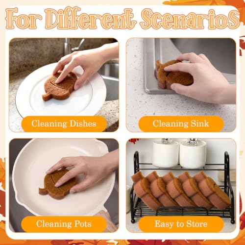 Image of Tioncy 12 Pack Acorn Kitchen Sponges Bulk Dual Sided Scrubber Brown Acorn Sponges Reuseble Non Scratch Dishwashing Kitchen Cleaning Accessories for Pot Boiler Pan Household