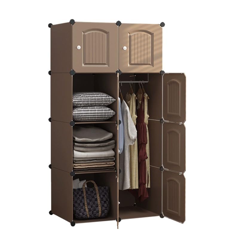 Image of Sunderlook Plastic Wardrobe for Kids Clothes - Professional Collapsible Wardrobe, Easy to Use Foldable Almirah, Plastic Cupboard for Kids for Home (Coffee-Z5, 8 Door)