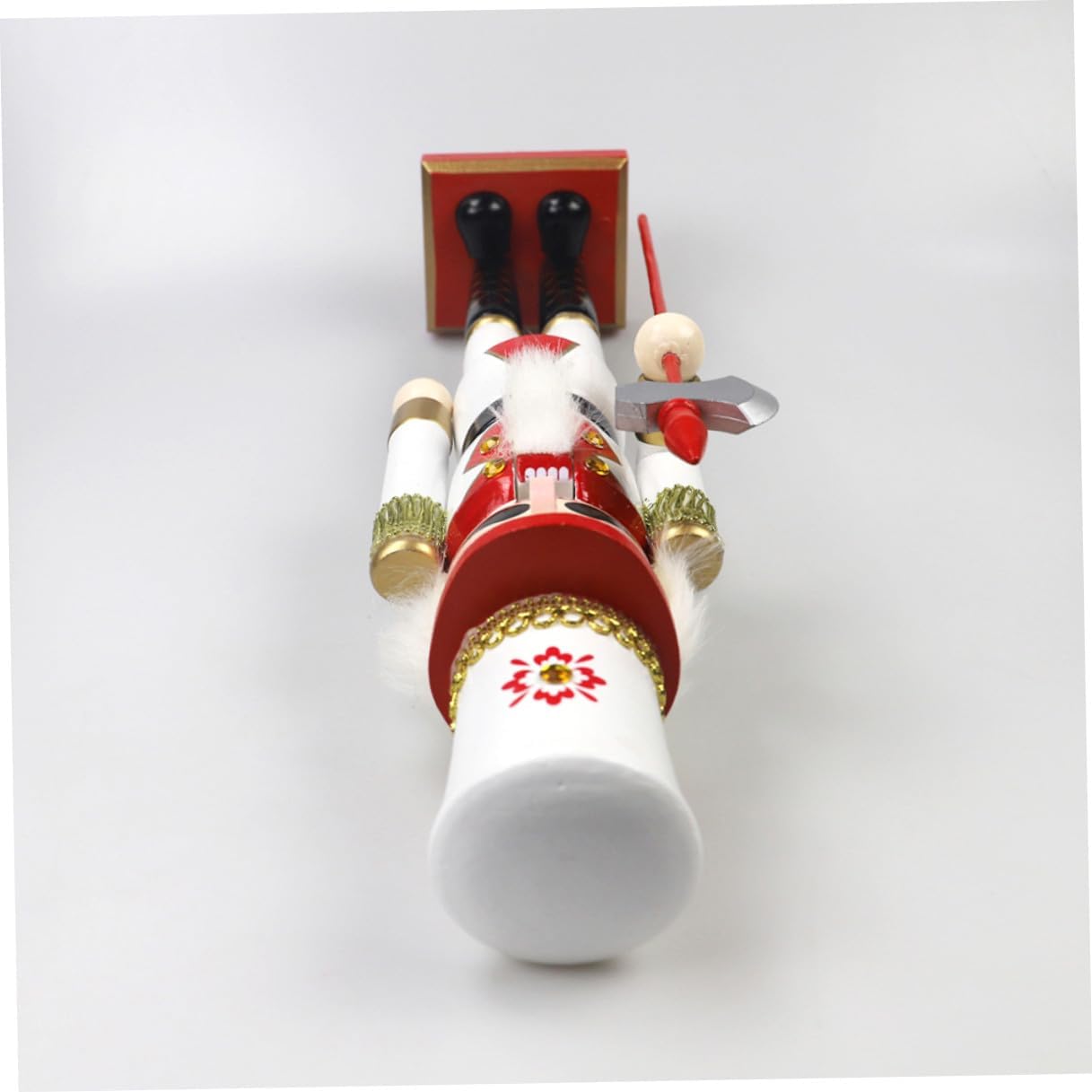 jojofuny Wooden Christmas Nutcracker Figure 39.5cm Traditional Red White Gold King Soldier Ornament Desktop Decor Holiday Party Table Centerpiece