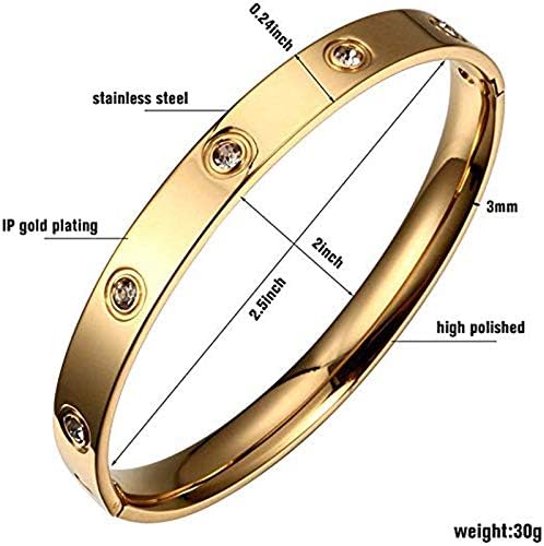 Forleiton Men Women's Oval Pave Crystal CZ Cuff Stainless Steel Bangle Bracelet Jewelry 7.5'' (Gold-Perimeter 7.5inches) - Image 3