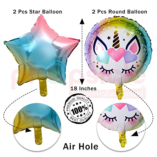 Image of Propsicle Birthday Foil Pink Unicorn Head Balloon Rainbow Color Pack of 5 Balloons Decoration Set for Baby Birthday | Theme Party Supplies Item