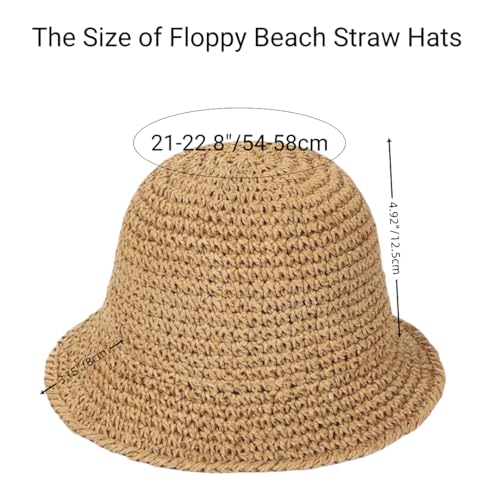 Image of Womens Floppy Straw Sun Hat Packable Wide Brim Summer Beach Hat Foldable Crochet Bucket Hats