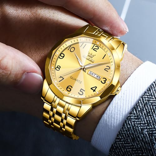 Image of OLEVS Watch for Men Luxury Dress Analog Quartz Stainless Steel Waterproof Luminous Date Business Two Tone Casual Wrist Watch